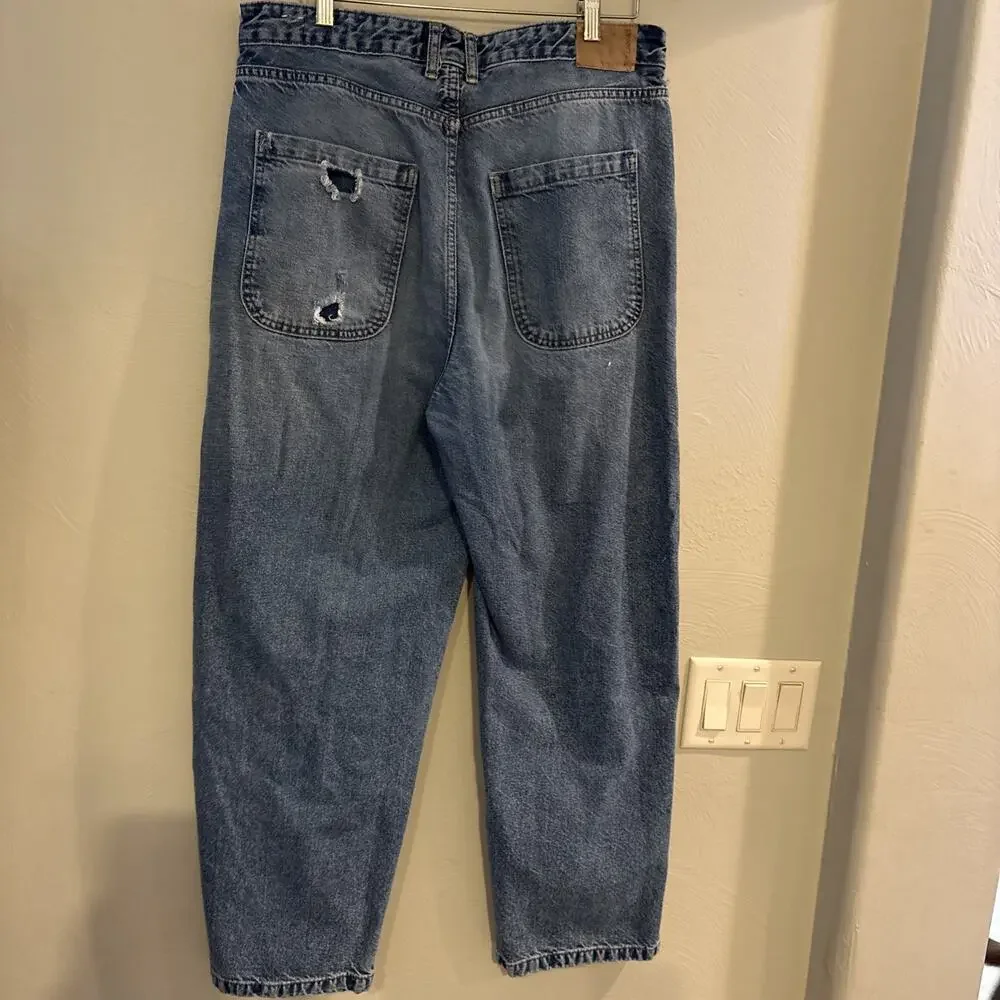 Pull&Bear Wide‎ Leg High Rise Jeans Size 10 Boho Lived in Baggy 36x30 Streetwear